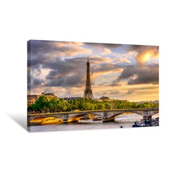 Image of Sunset View Of Eiffel Tower And Seine River In Paris, France    Canvas Print