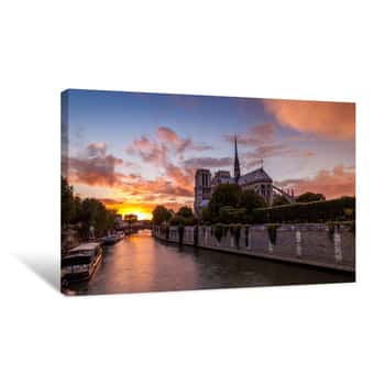 Image of Sunset On The Seine By The Cathedral Canvas Print