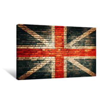 Image of United Kingdom Flag On Old Brick Wall Canvas Print