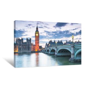 Image of Big Ben And The Houses Of Parliament At Night In London, UK Canvas Print