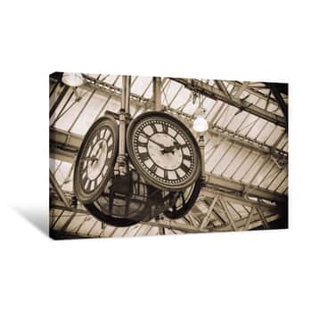 Image of Iconic Old Clock Waterloo Station, London Canvas Print