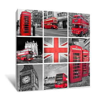 Image of London Photos Collage, Selective Color Canvas Print