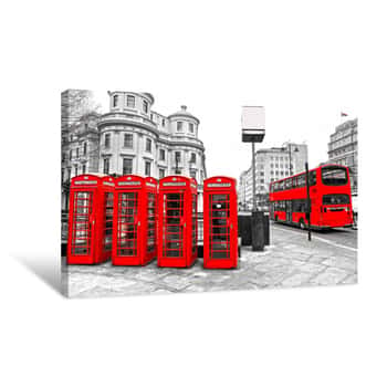Image of Red London Bus and Phone Booth Canvas Print