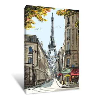 Image of Street In Paris - Illustration Canvas Print