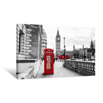 Image of London Telephone Booth And Big Ben Canvas Print
