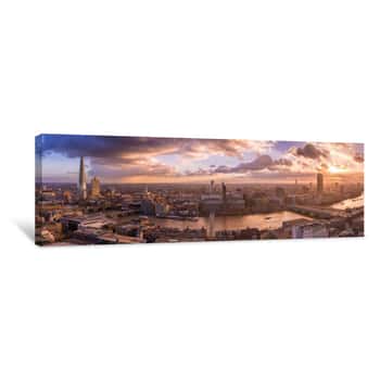 Image of Beautiful Sunset And Dramatic Clouds Over The South Side Of London - Panoramic Skyline Of London - UK Canvas Print