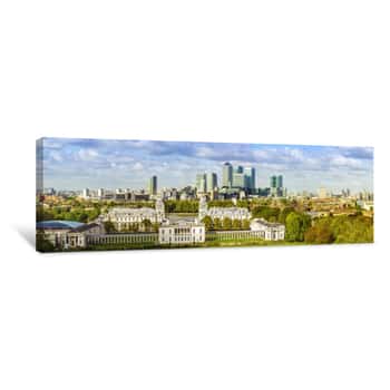 Image of London Panorama National Maritime Museum And Skyscrapers Of Canary Wharf From Greenwich Park Canvas Print