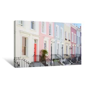 Image of Colorful English Houses Facades, Pastel Pale Colors In London Canvas Print