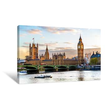 Image of The Palace Of Westminster In London In The Evening - England Canvas Print