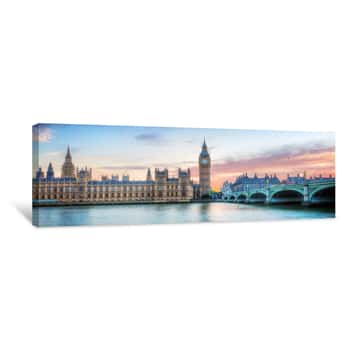 Image of London, UK Panorama  Big Ben In Westminster Palace On River Thames At Sunset Canvas Print