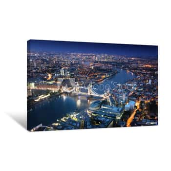 Image of London At Night With Urban Architectures And Tower Bridge Canvas Print
