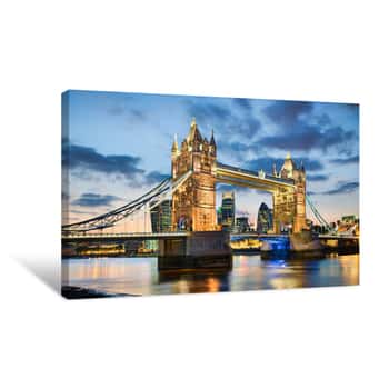 Image of Tower Bridge In London, UK At Night Canvas Print