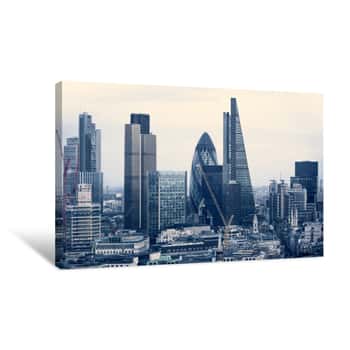 Image of City Of London Business Aria View At Sunset  View Includes Gherkin And Modern Skyscrapers Of Leading Financial Companies Canvas Print