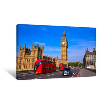 Image of Big Ben Clock Tower And London Bus Canvas Print