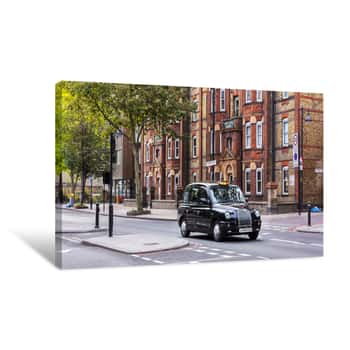 Image of Black Taxi On A London Street Canvas Print