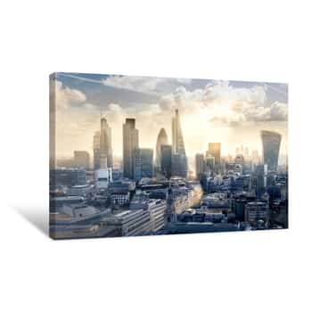 Image of City Of London At Sunset  View On Modern Business District Canvas Print