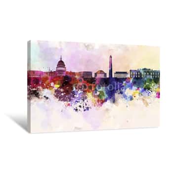 Image of Washington DC Skyline In Watercolor Background Canvas Print