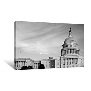 Image of Capitol B&W With The Moon Canvas Print