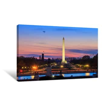 Image of Washington DC City View At A Orange Sunset, Including Washington Canvas Print