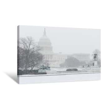 Image of Washington DC In Winter - The Capitol In Snow Canvas Print