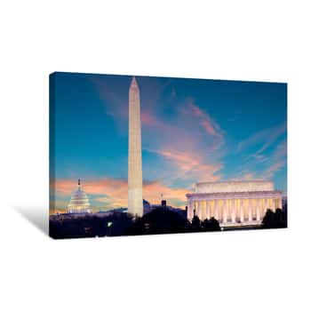 Image of Lincoln Memorial, Monument And Capitol Building Canvas Print
