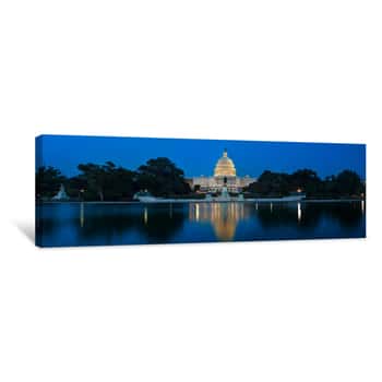Image of United States Capitol Panorama At Night Canvas Print