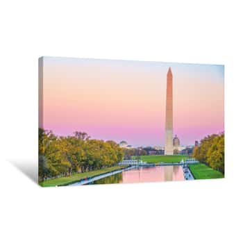 Image of Washington Monument And Pool In Washington DC, USA Canvas Print