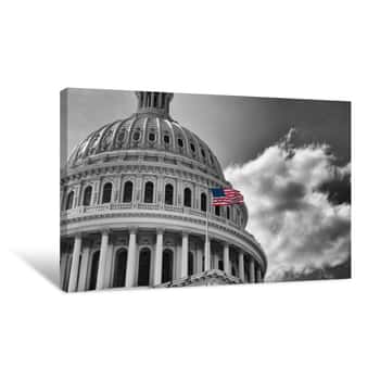 Image of US Flag Capitol State Building Washington DC, USA Canvas Print