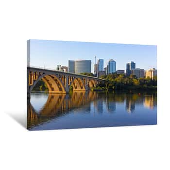 Image of Key Bridge And Rosslyn Skyline In Early Morning, Washington DC, USA  A View N Potomac River From Georgetown Park In US Capital Canvas Print