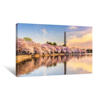 Image of Washington DC, USA At The Tidal Basin With Washington Monument In Spring Season Canvas Print