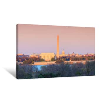 Image of Washington DC Skyline  Lincoln Memorial, Washington Monument And Canvas Print