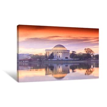 Image of The Jefferson Memorial During The Cherry Blossom Festival In DC Canvas Print
