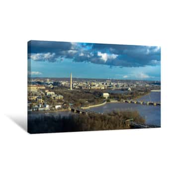 Image of Panorama Top View Scene Of Washington DC Down Town Which Can See United States Capitol, Washington Monument, Lincoln Memorial And Thomas Jefferson Memorial, History And Culture For Travel Concept Canvas Print
