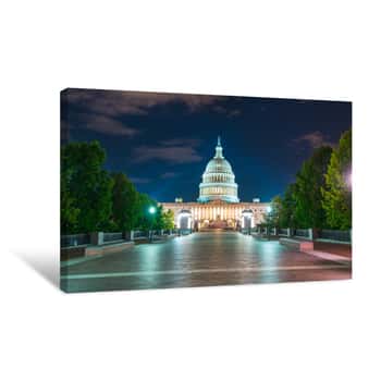 Image of The United States Capitol Building At Twilight Wirth Reflection In Water Canvas Print