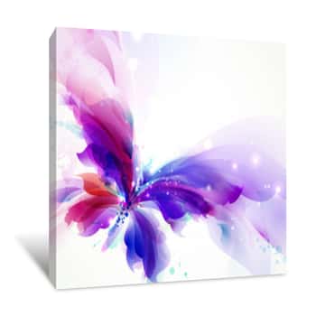 Image of Abstract Flying Butterfly With Blue, Purple And Cyan Blots Canvas Print