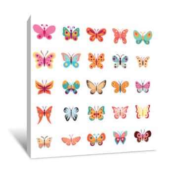 Image of Color Flat Butterfly Set  Butterflies Vector Collection Spring  Vintage Insects Vector Collection Isolated On White Background Canvas Print