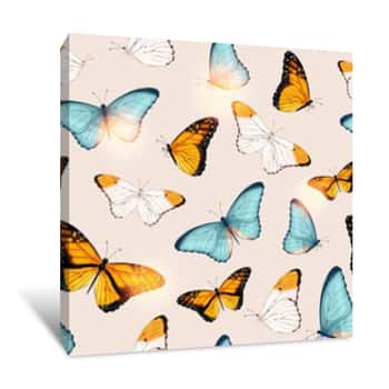 Image of Vector Pattern With High Detailed Tropic Butterfly Canvas Print