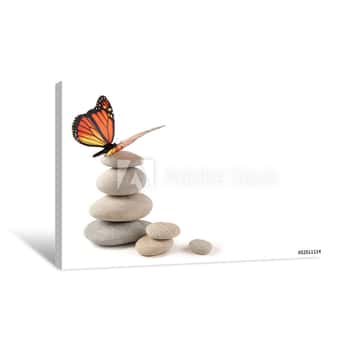 Image of Balanced Stones With Butterfly Canvas Print