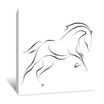 Image of Running Black Line Horse On White Background  Vector Graphic Canvas Print