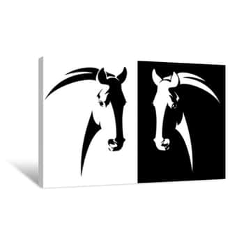 Image of Horse Head Black And White Simple Vector Outline - Monochrome Equine Emblem Design Canvas Print