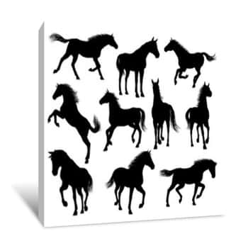 Image of A Set Of Horse Animal Detailed Silhouette Graphics Canvas Print