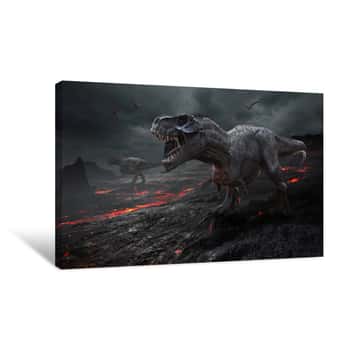 Image of 3D Rendering Of The Extinction Of The Dinosaurs Canvas Print