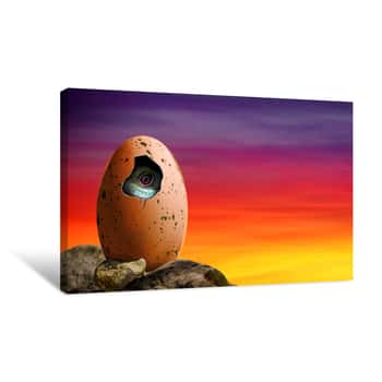 Image of Dinosaur Egg In A Cliff Hatching With Baby Dinosaur Inside The Egg Canvas Print