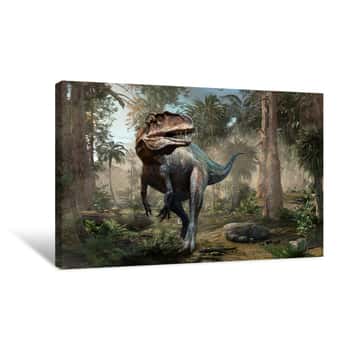 Image of Acrocanthosaurus Forest Scene 3D Illustration Canvas Print