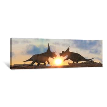 Image of Battle Of Dinosaurs Render 3d Canvas Print