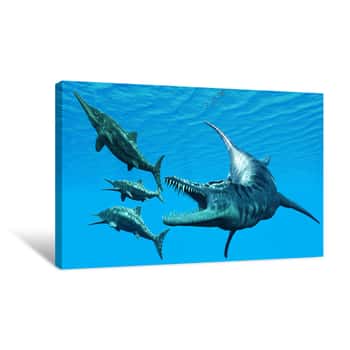 Image of Liopleurodon Attacks Ichthyosaurus Canvas Print
