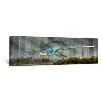 Image of A Spinosaurus In A Forest   Spinosaurus Was Semi-aquatic Dinosaur From The Cretaceous Period   It Was One Of The Largest Carnivorous Dinos Ever   3D Rendering Canvas Print