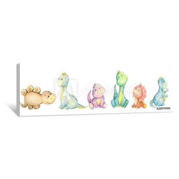 Image of Watercolo,  Little Dinosaur  Isolated Set Canvas Print