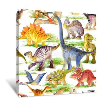 Image of Cute Dinosaurs Seamless Pattern Canvas Print