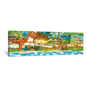 Image of Cartoon Dinosaur Land - Illustration For The Children Canvas Print